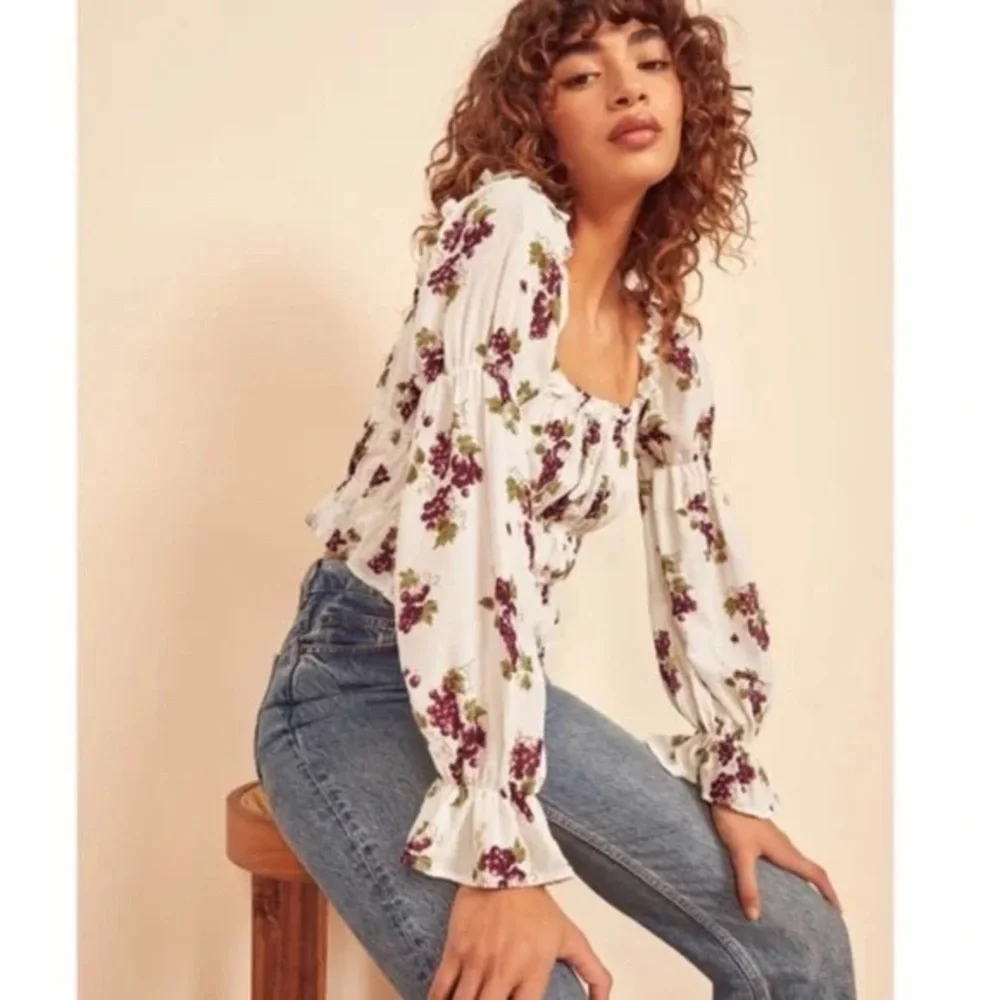 Reformation Amarena Grape Puff Sleeve Top